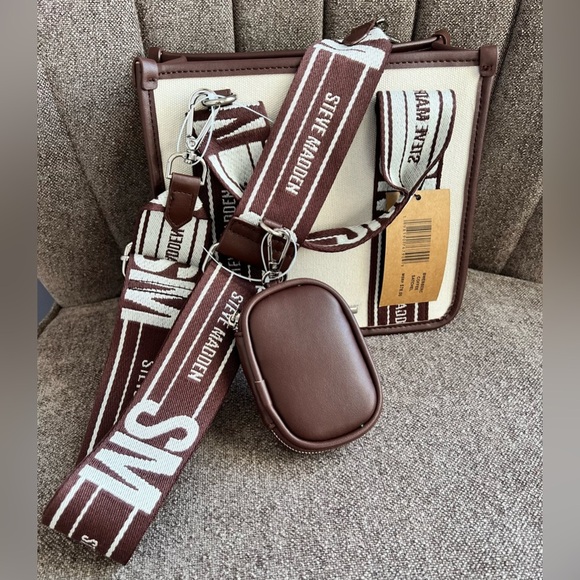 Steve Madden Handbags - NWT Steve Madden Bwebber Coffee Brown satchel canvas tote bag crossbody strap